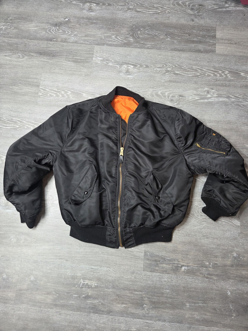 Alpha Industries MA-1 Reversible Flight Jacket Mens 2XL Black Orange